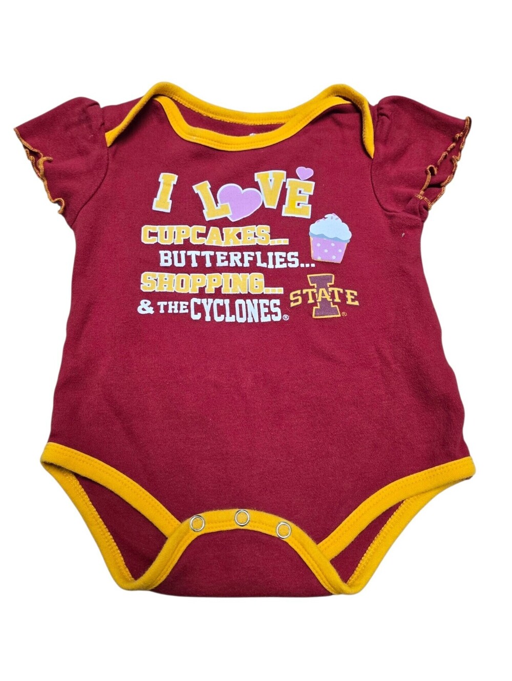 Iowa State Cyclones Baby Girl Bodysuit 12M Team Athletics NCAA Ruffle SleeveEUC